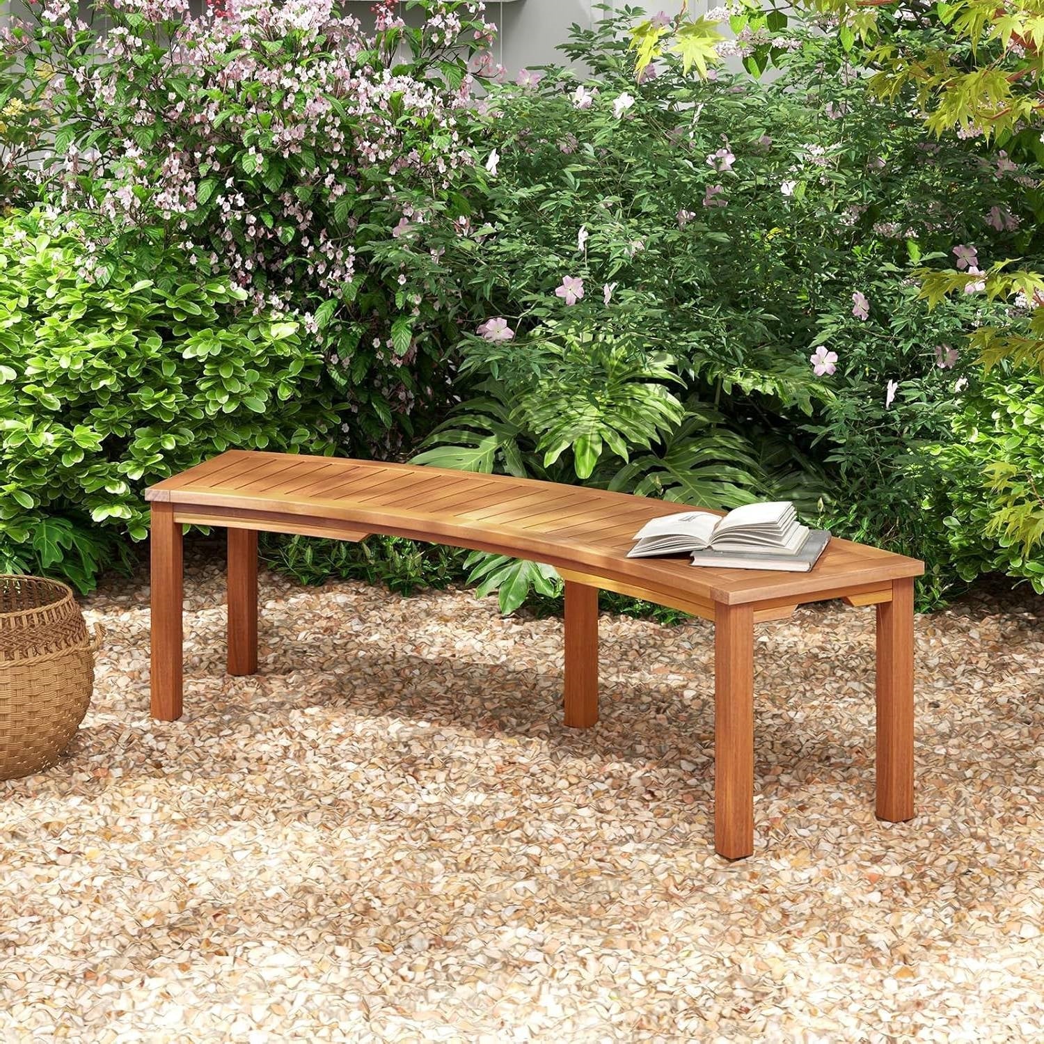 Outdoor 2-Person Backless Wooden Garden Bench with Modern Arch Design