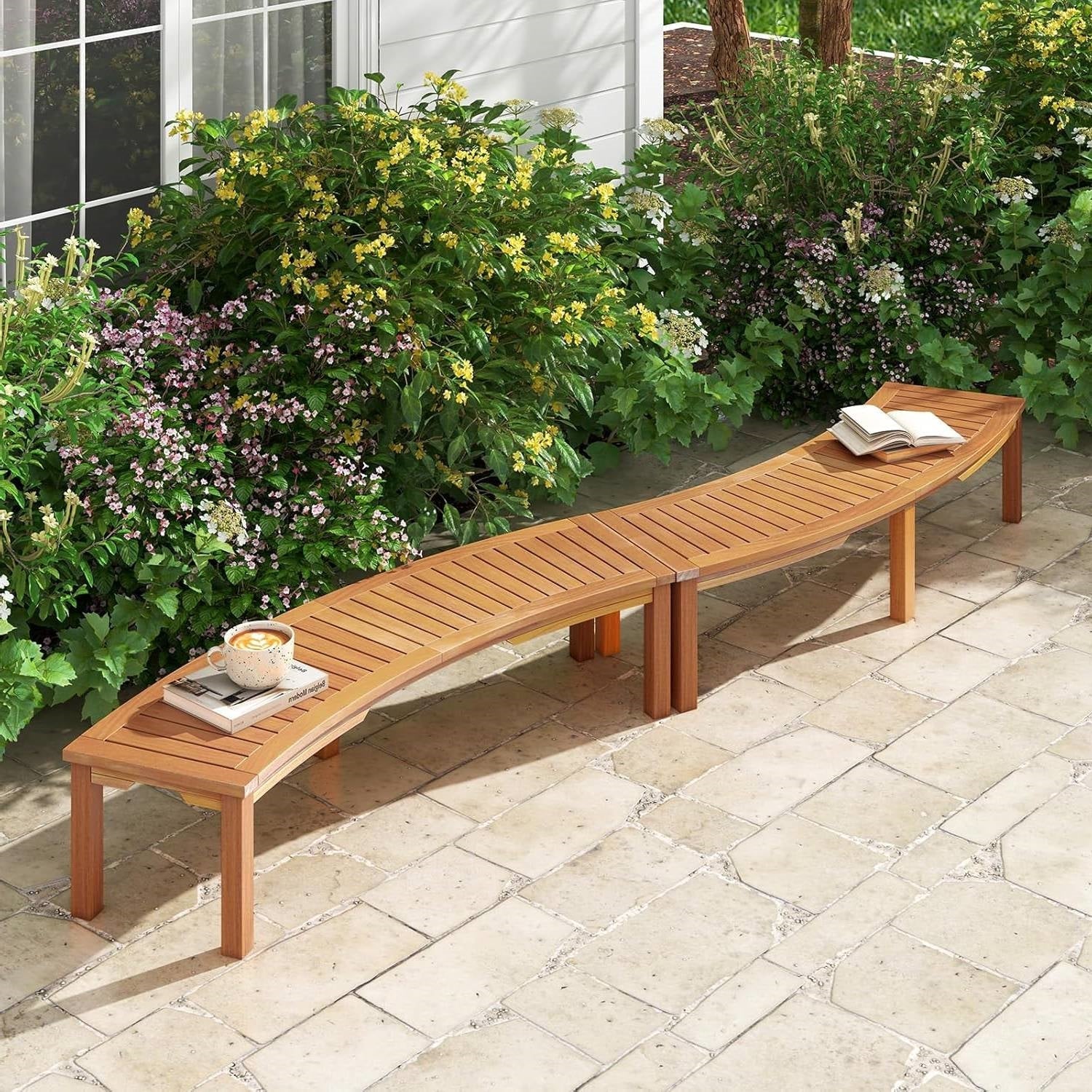 Outdoor 2-Person Backless Wooden Garden Bench with Modern Arch Design