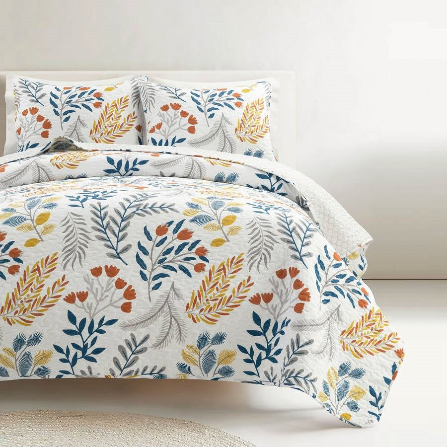 King/CAL King 3 Piece Botanical Floral Lightweight Quilt Set