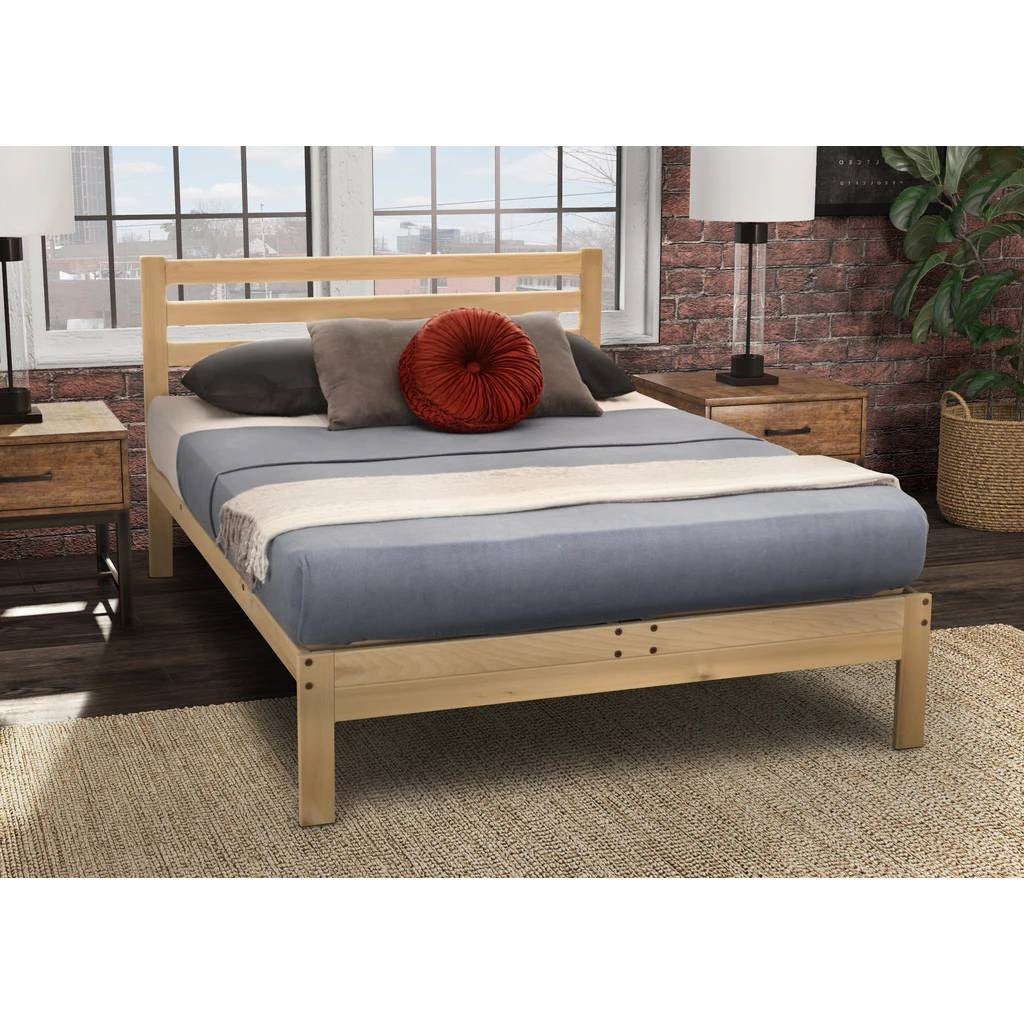 King size Solid Wood Platform Bed Frame with Slatted Headboard - Made in USA