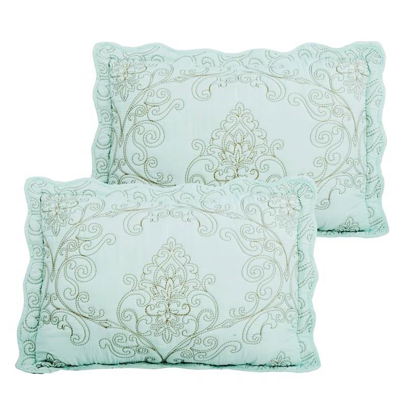 King size Light Blue Damask Embroidered 4 Piece Oversized Bedspread Set