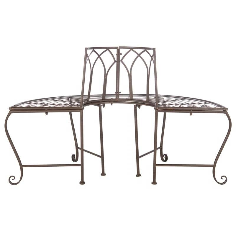 Outdoor Patio Garden Rustic Bronze Brown Wrought Iron Half-Circle Tree Bench