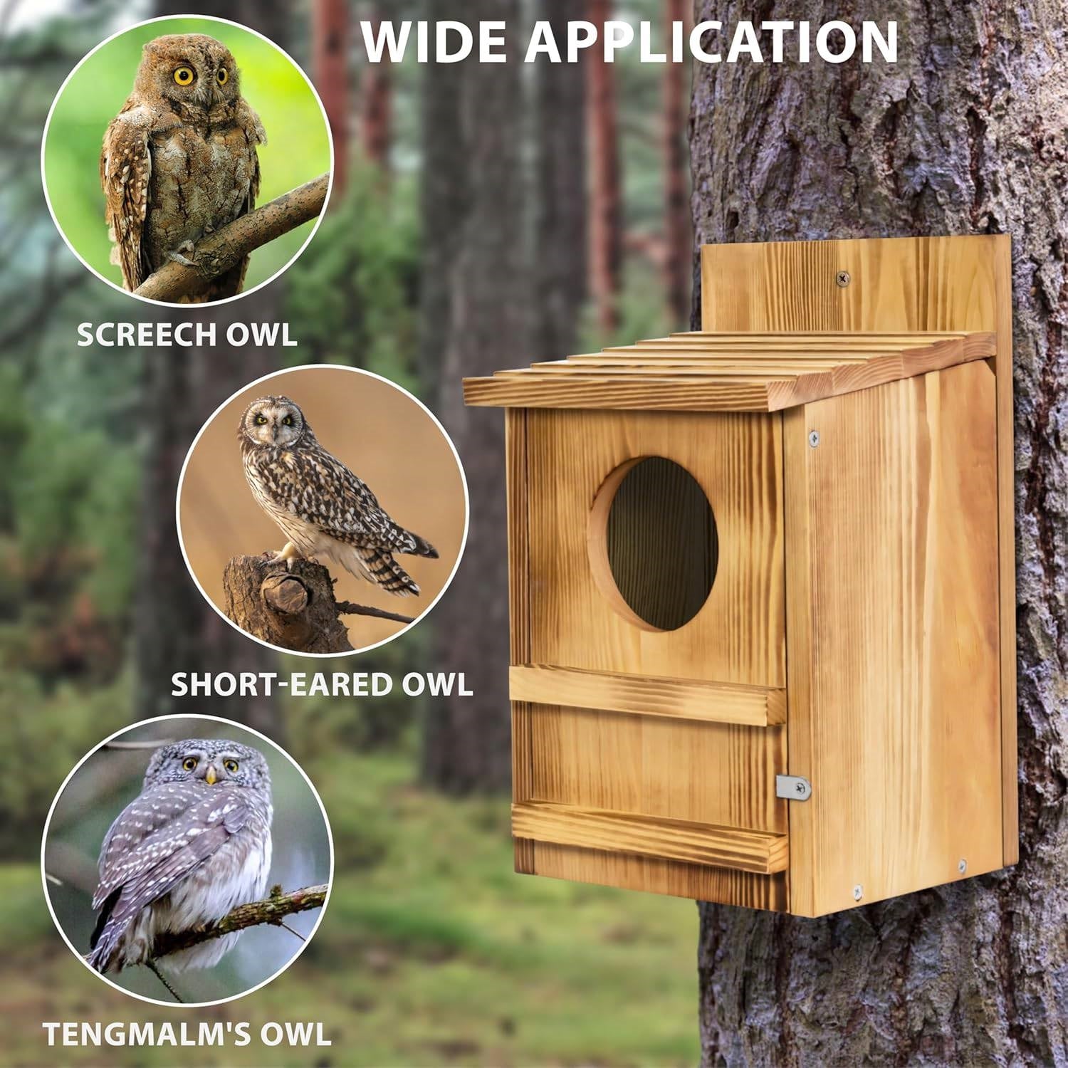 Outdoor Wooden Screech Owl BirdHouse for Mounting - Easy to Assemble