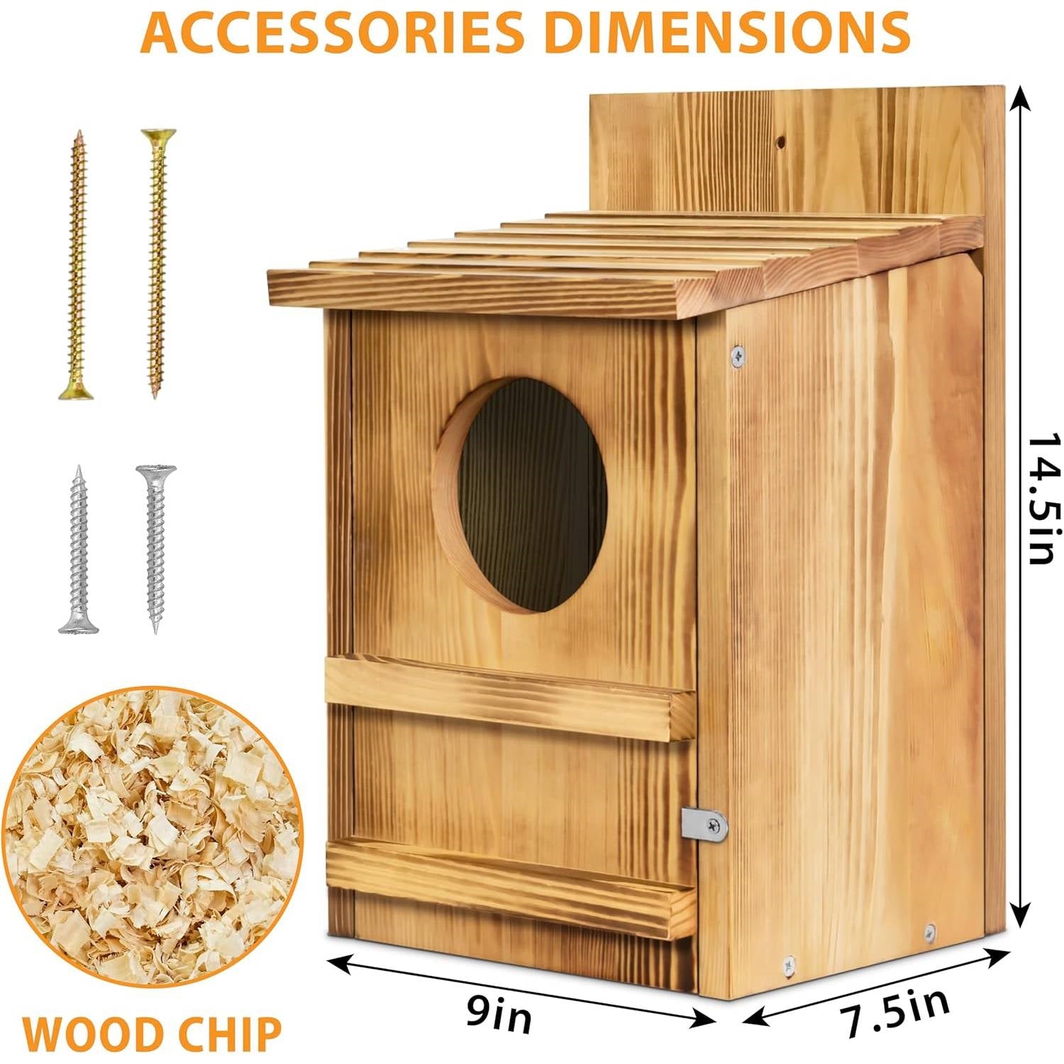 Outdoor Wooden Screech Owl BirdHouse for Mounting - Easy to Assemble