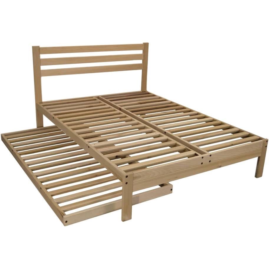 Twin XL size Solid Wood Platform Bed Frame with Slatted Headboard - Made in USA